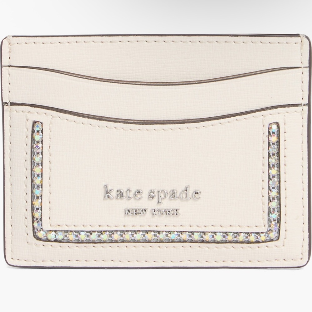 Kate Spade Leather Card Holder with Crystal Trim